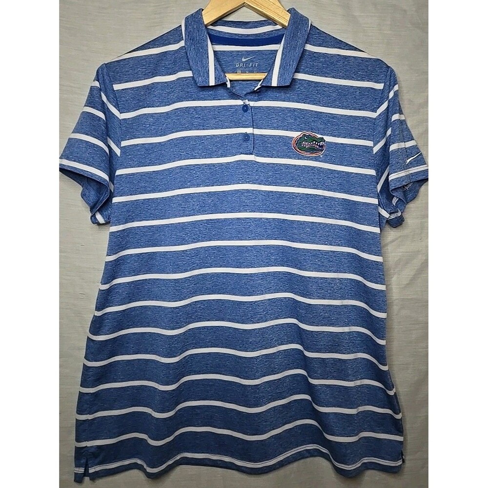 Florida Gators Nike Dri-Fit Polo, Women's Sz XL, Blue/White Striped 56323